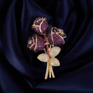 Designer Brand Luxury Copper-plated Silver Zircon Rose Brooch, Elegant Evening Accessory for Women, Wholesale.