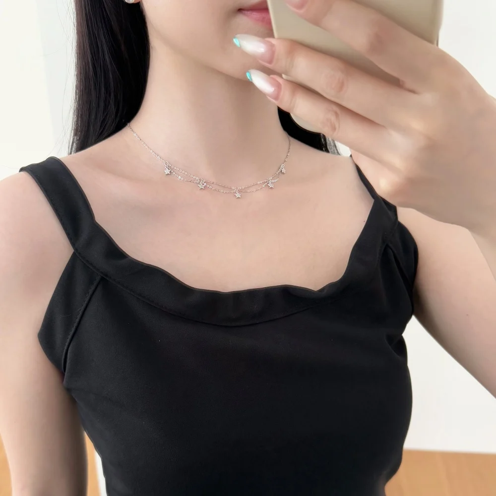 KAKODIY Girl Star Necklace 925 Sterling Silver Star Pendant Cubic Zirconia Chain Hypoallergenic Minimalist Charm Necklace detail 2