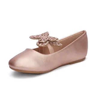 New Styles Solid Color Soft-soled Sequin Bow Knot Non-slip Round Toe Flat Rubber Princess Shoes for Kids Girl