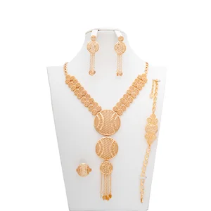 Dubai Luxury 4-Piece Woman's Jewelry Sets Unique Fashion Necklaces Earrings and Bracelets with 24K Gold Plating for Parties
