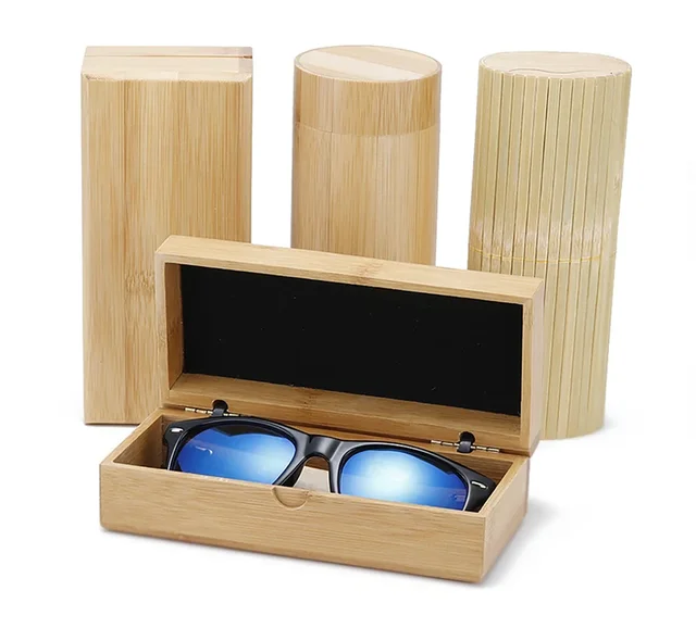 Wooden Engraved Glasses Case Handmade Hard Square Cylinder Bamboo Strip Sun Glass Case Eye Wear Spectacle Eyeglass Box