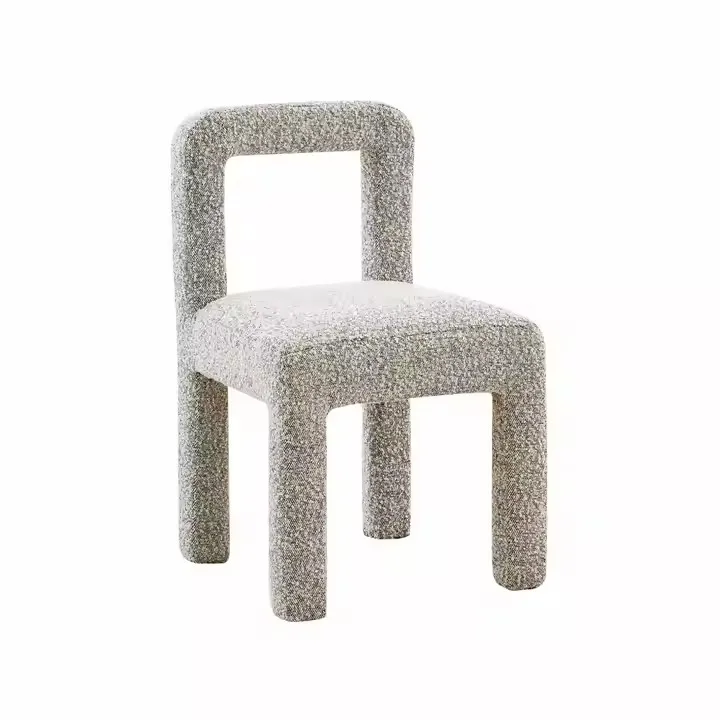 Dining Chair Pine Wood Frame and Cream Boucle Fabric With Sponge Cushion Cream Dining Chairs