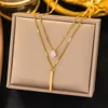 17ah371 double water drop square necklace gold