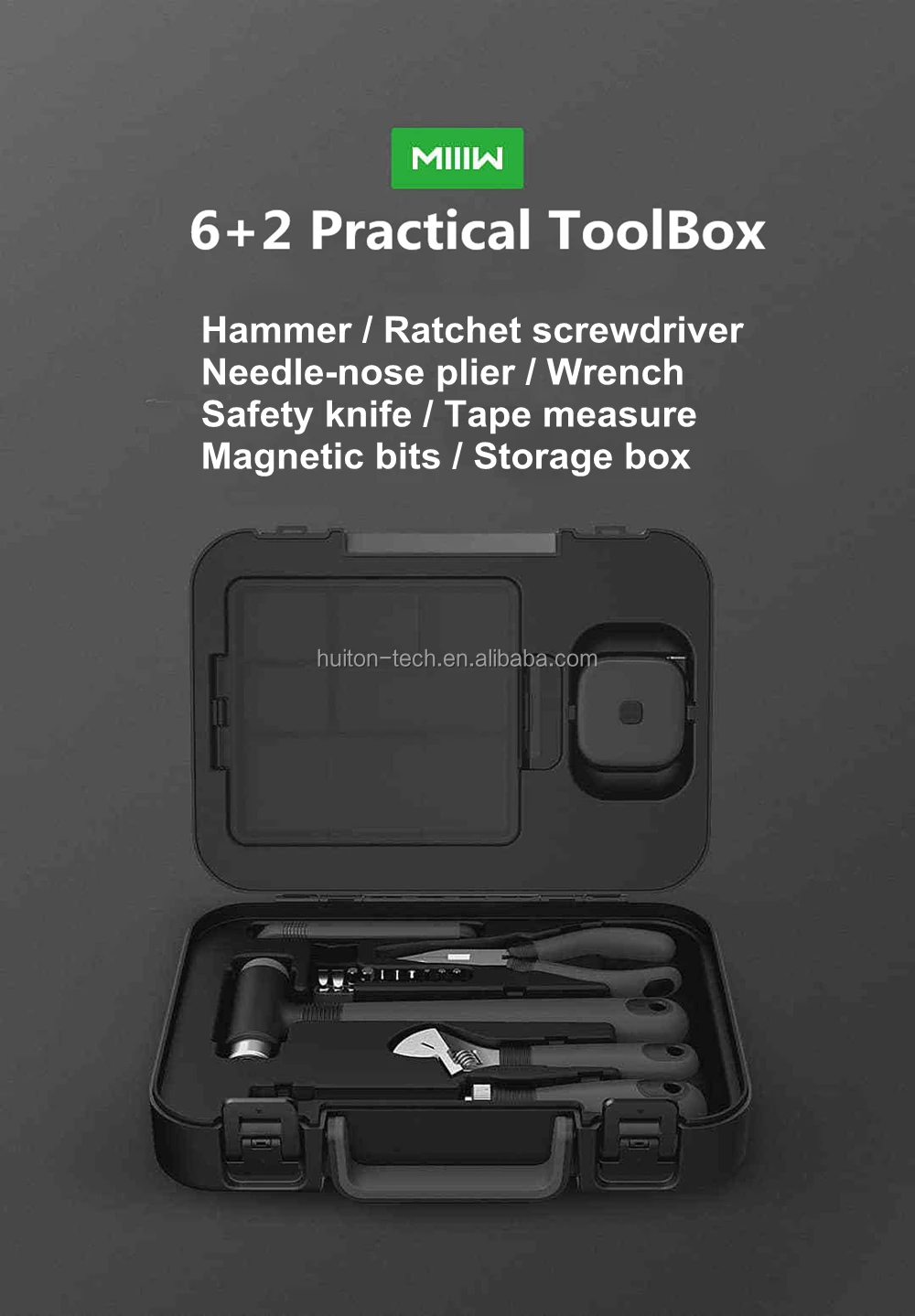 MIIIW DIY Tool Kit Toolbox General Household Hand Tool With Screwdriver Wrench Hammer Tape Plier Knife Repair Tools 16Pcs