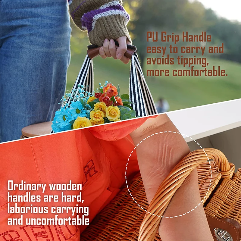 New Foldable Wholesale Double Wooden Lids Pu Handle Insulated Rattan Wicker Cooler Willow Hamper