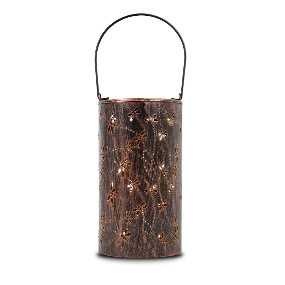 Solar Lantern Outdoor Hanging Metal Dragonfly Hollowed Out Style,  Courtyard Dining Table and Terrace Brown