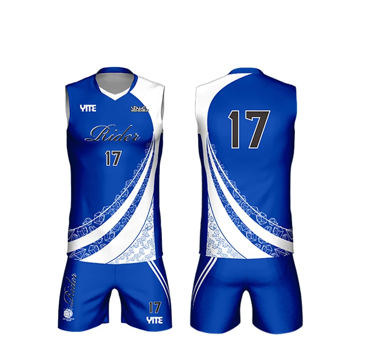 2024 Latest Design Volleyball Uniform Sublimation White Blue Volleyball  Jersey Mens Volleyball Uniforms