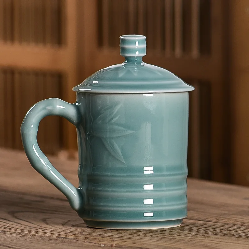 2025 Factory Wholesale Traditional  Bamboo Cups Saucers Coffee Customized Water Drinking Ceramic Tea Cups