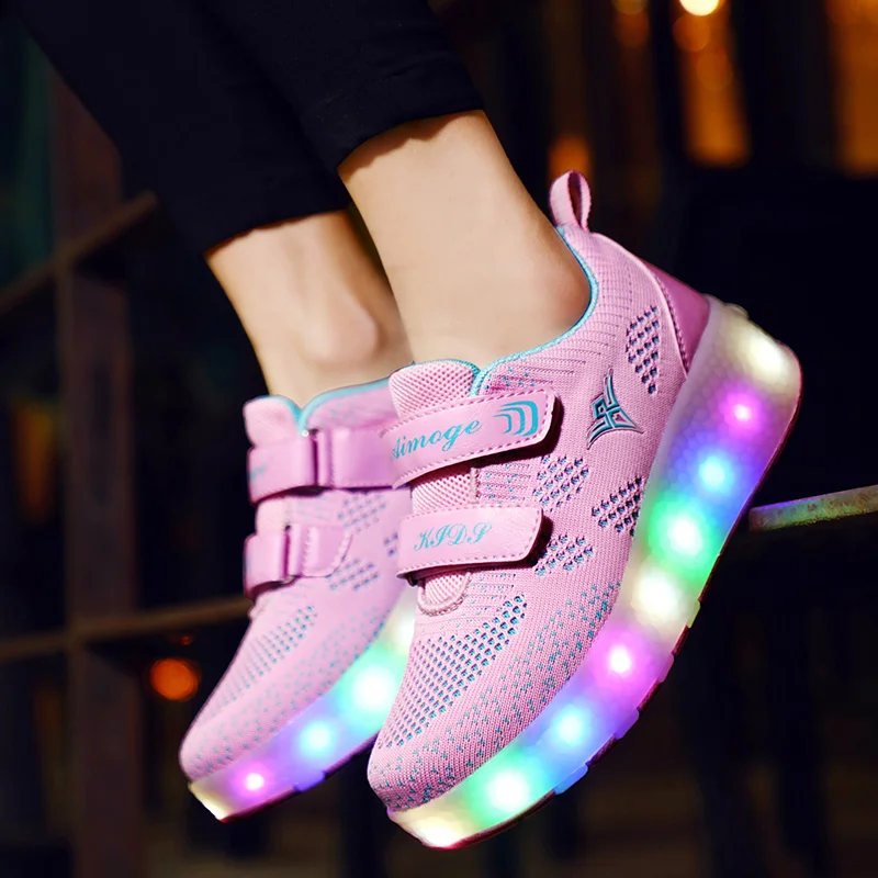 USB Rechargeable LED Light Up Roller Shoes Wheel Skate Sneaker Shoes for Boys Girls Kids