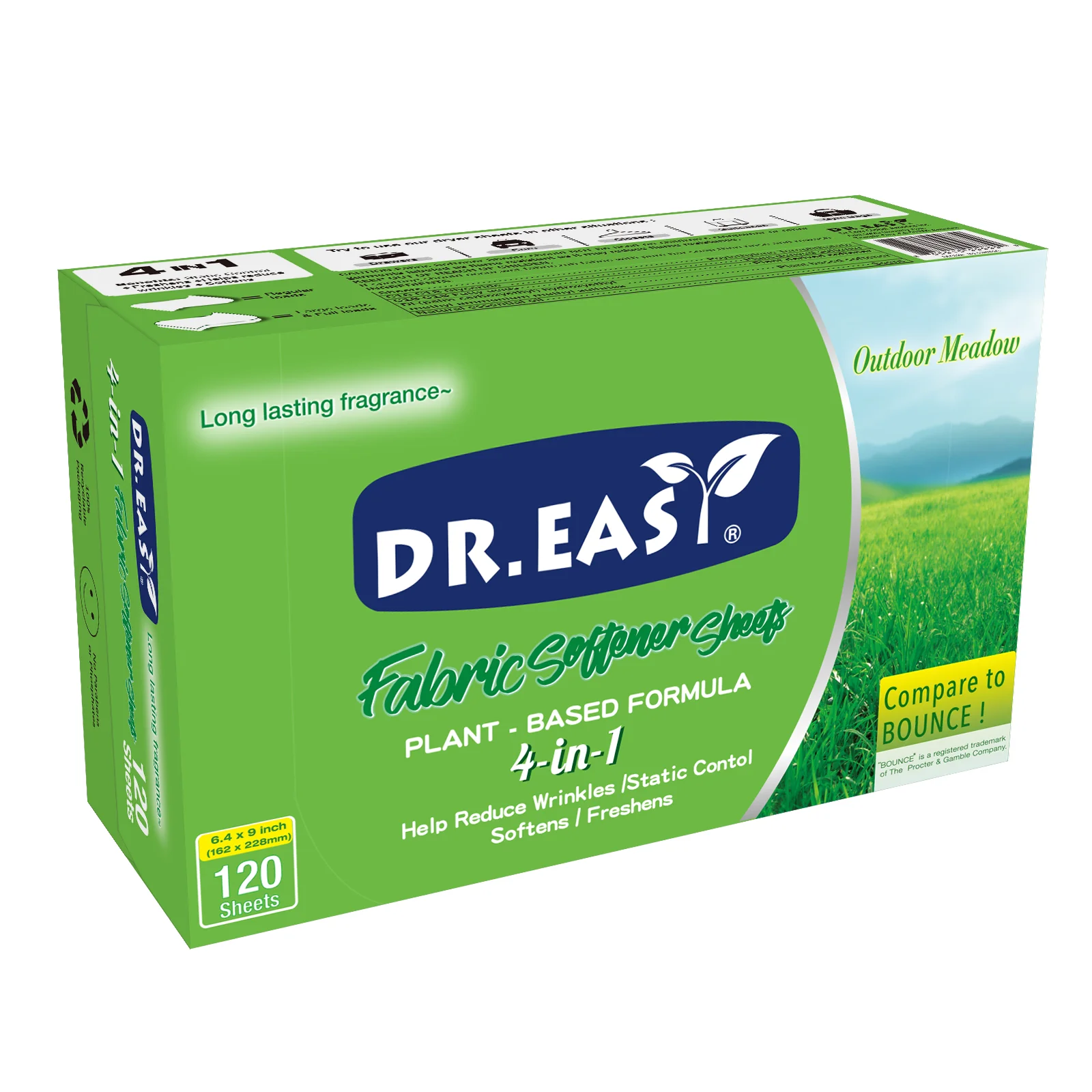 Free Sample 4-in-1 Plant Based Eco-Friendly Mega Dryer Sheets Lasting Fragrance Laundry Fabric Softener Sheets