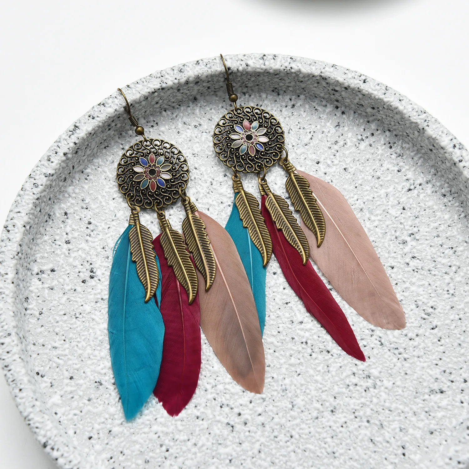 Feather Long Vintage Tassel Bohemian Ethnic Style Earrings