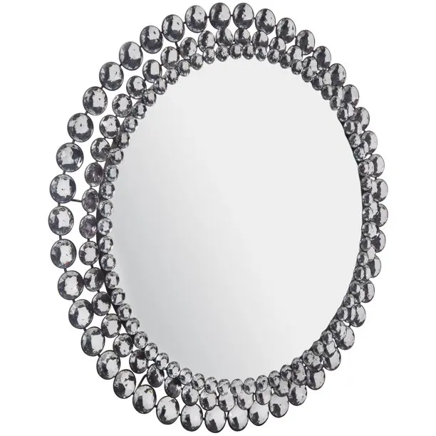 Wall Mirror Round Metal Silver Beads Jeweled Large Luxury Living Room