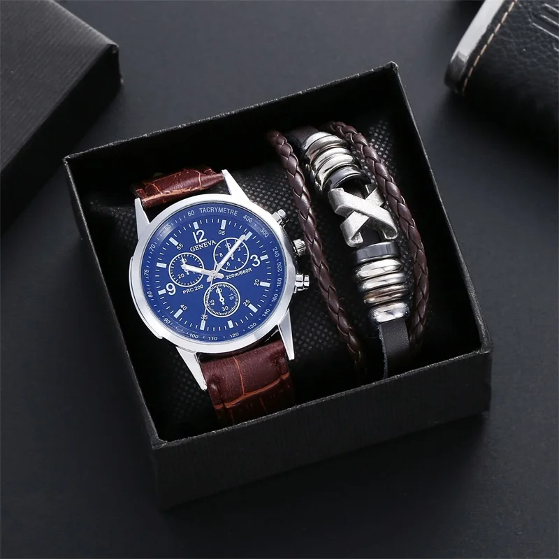 Wholesale Good Quality Fashion Alloy Quartz Watch Classic Boy Bracelet And Watches Set For Men