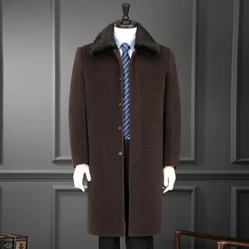 2022 New American Men's Wool Coat Stand Collar Fashion Suit Jacket Men Black Cashmere Coat