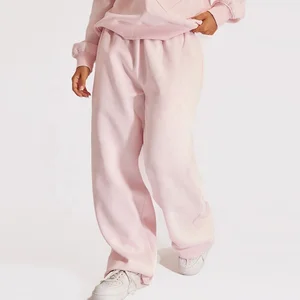 Manufacturer Oem Odm Heavyweight Cotton  Terry Sweatpants  Solid Color Women Straight Wide Leg Blank Sweatpants