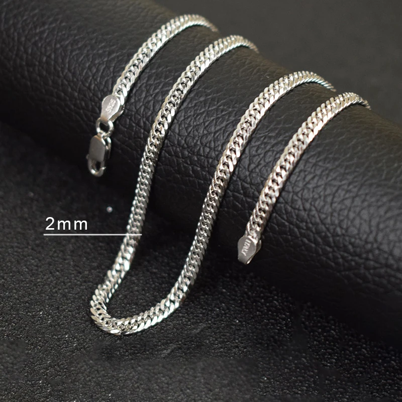 2mm Cuban Chain Silver Real Silver Necklaces for Men