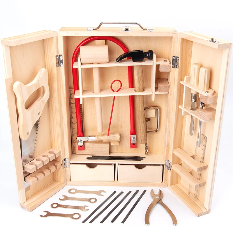 Hig quality wooden and metal tools set box for children