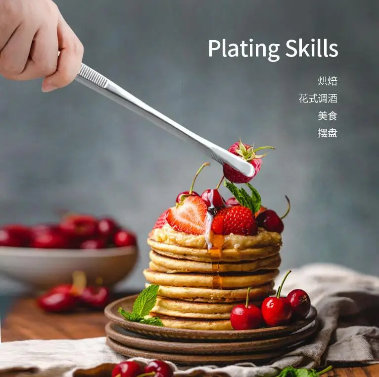 Stainless Steel Food Tweezers Set Straight Long Kitchen Food Tweezers BBQ Tongs details