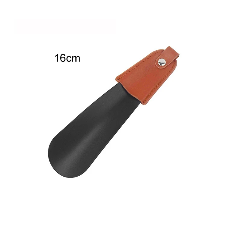 Comfortable Black Stainless Steel Luxury Shoehorn With Leather Handle 42cm