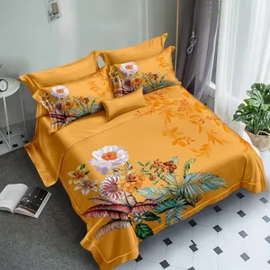 3D Custom Fabric Printing Bedding Butterfly Flower Bed Sheets Gold King Size Duvet Cover Set in 100% Polyester Microfiber