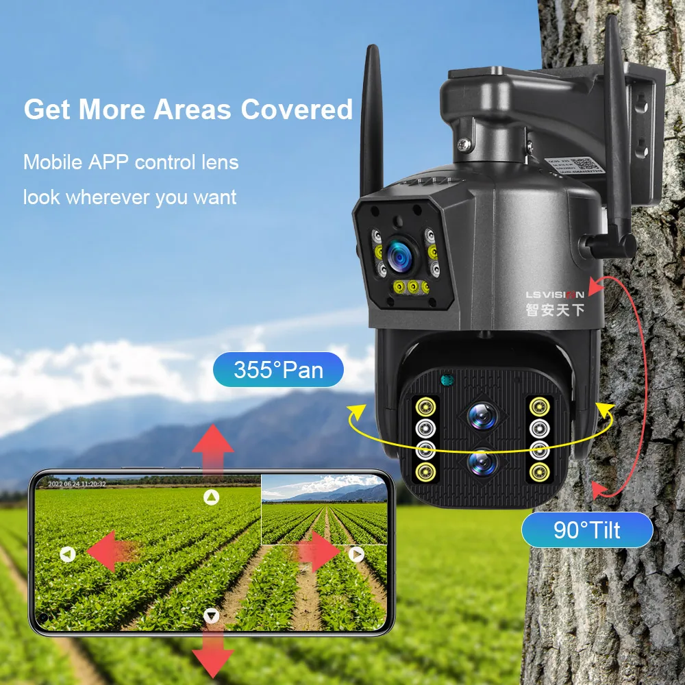 LS VISION Dual Lens 4MP HD 10x Zoom PTZ Camera Automatic Tracking Full Color Night Vision WiFi Outdoor Security Camera