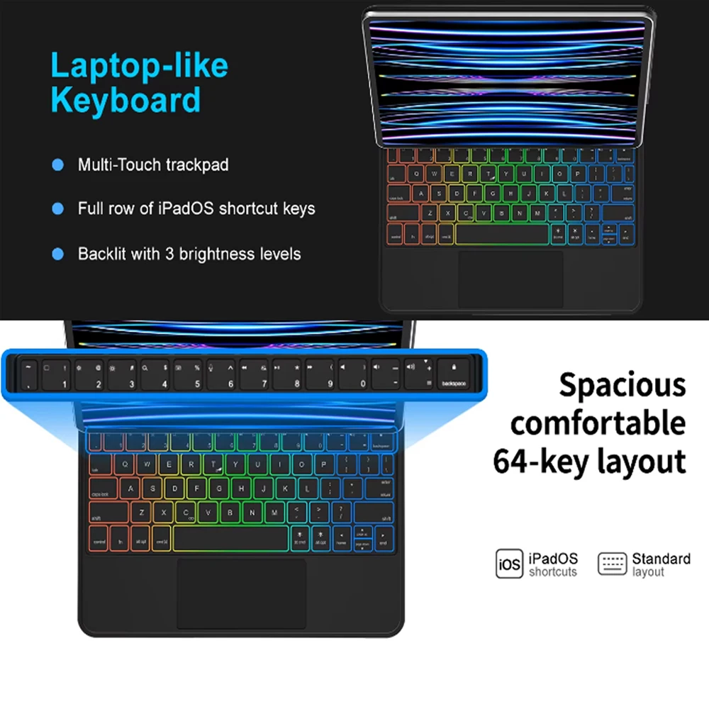 product for laudtec 109 inch pbk318 magic leather keyboard case for ipad 10th generation magnetic tablet cover touchpad trackpad rubber-6