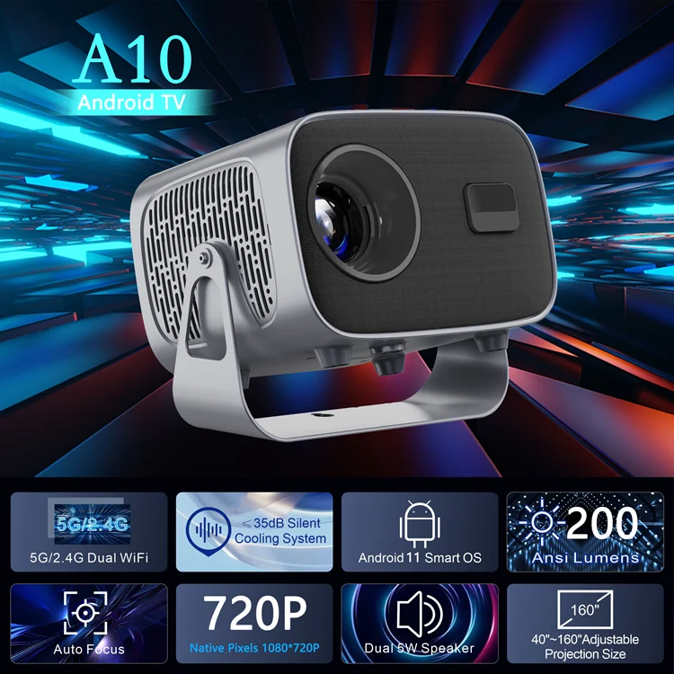 A10 Mini Portable LCD Projector Smart Home Cinema Projector Android 11 200 ANSI Allwinner H713 Wifi 4K Video Online Proyector