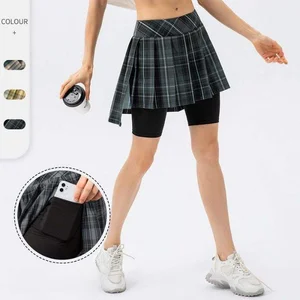 2026 High Quality Tennis Skirt for Women High Waist Plaid Pattern Running Skirt With Pockets Pleated Sports Skirt