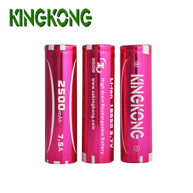Kingkong Brand INR18650 3.7v 2500mAh 3C 7.5A Rechargeable ICR 18650 Li-ion  Batteries Lithium Battery