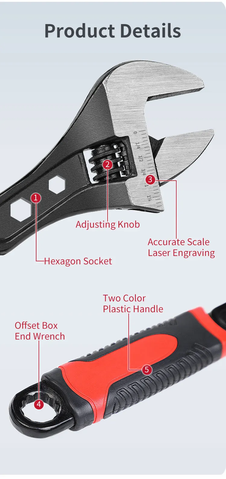 Multi Function Two Color Plastic Handle Adjustable Wrench Spanner Cable ...