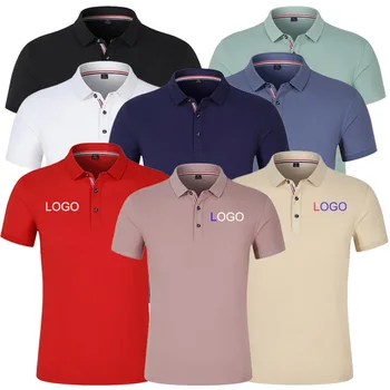 High quality solid color cotton polo shirt business golf T-shirt men's short sleeve lapel polo shirt custom company LOGO