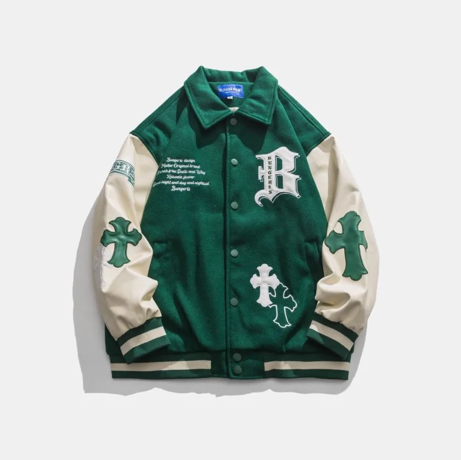 Green Contrast Sleeve Varsity Bomber | The Couture Club