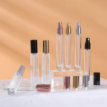 10Ml Wholesale Luxury Perfume Bottle empty cylinder square Shape Refillable 10ml golden thick glass Perfume bottle with spray