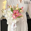 White 7-head phalaenopsis orchid-tulip-iris bouquet