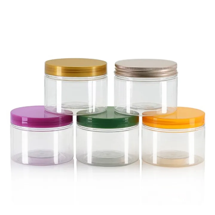 Clear plastic jars with screw lids