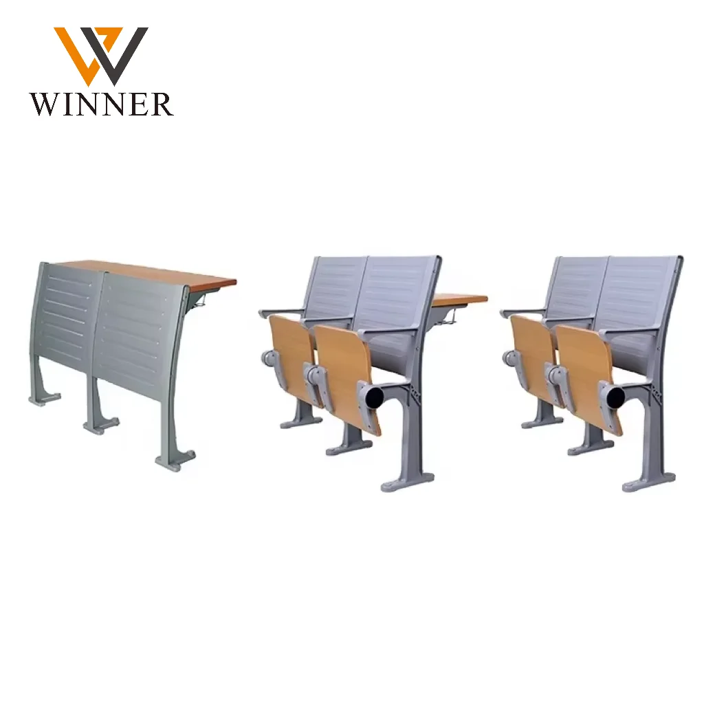 High School Student College Double Folded Desk Chair Set Metal Armrest 520mm Center Distance Contemporary Design Home School