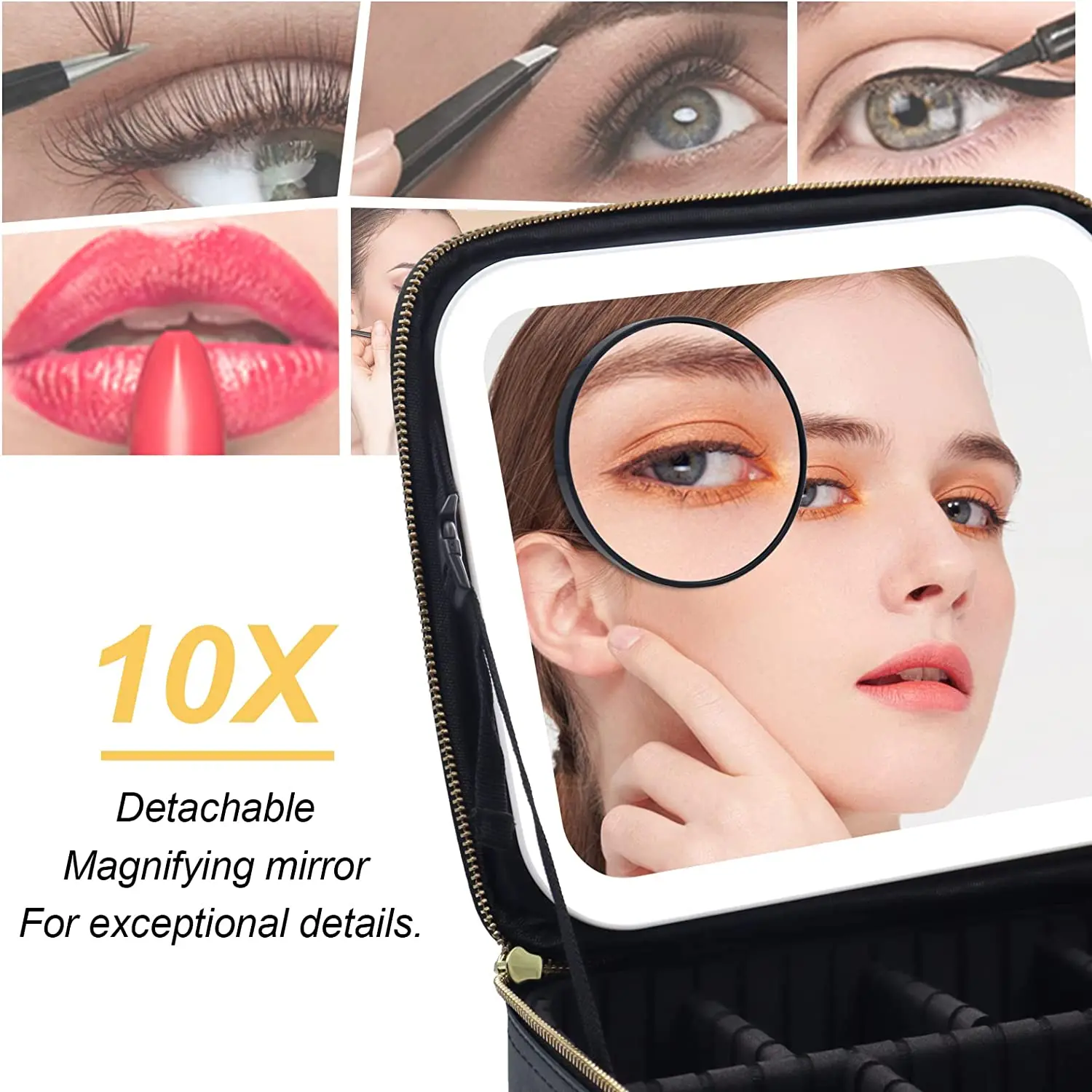 Makeup Bag With Mirror Of Led Lighted Travel Cosmetic Bag Organizer With Adjustable Dividers Pu