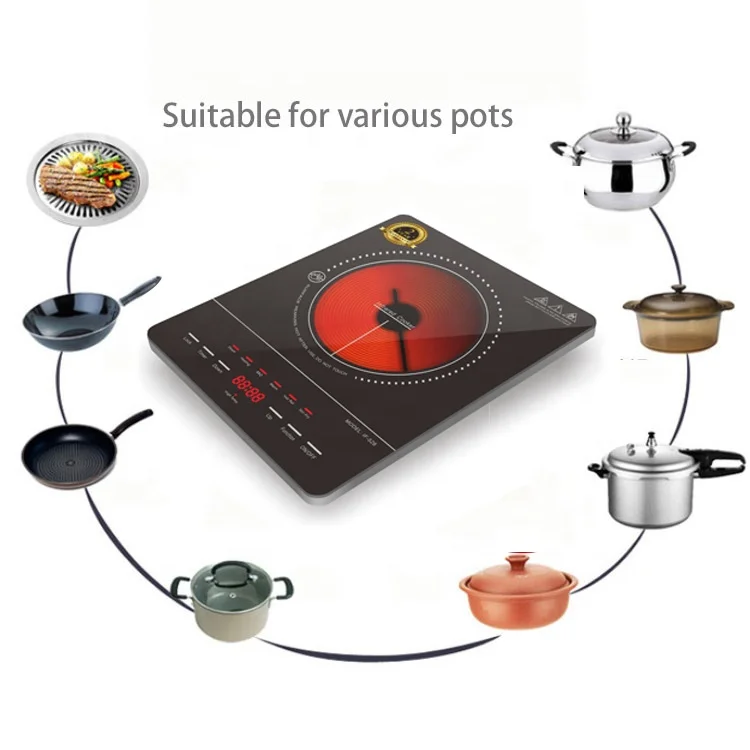 Portable 2200W Electric Induction Cooker Touch Control Clay Pot Infrared Panel Microcrystalline Stove 2200W Portable Cooker
