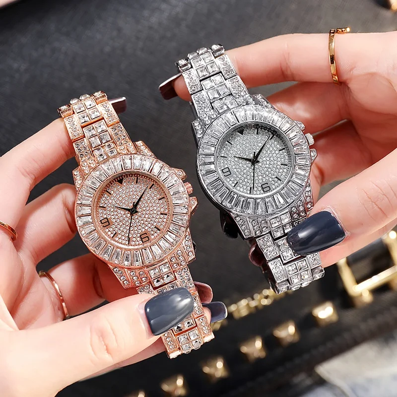 Luxury Rose Gold Star Dust Women Diamond Watch Ladies Bling Hip Hop Fully  Iced Out Watches