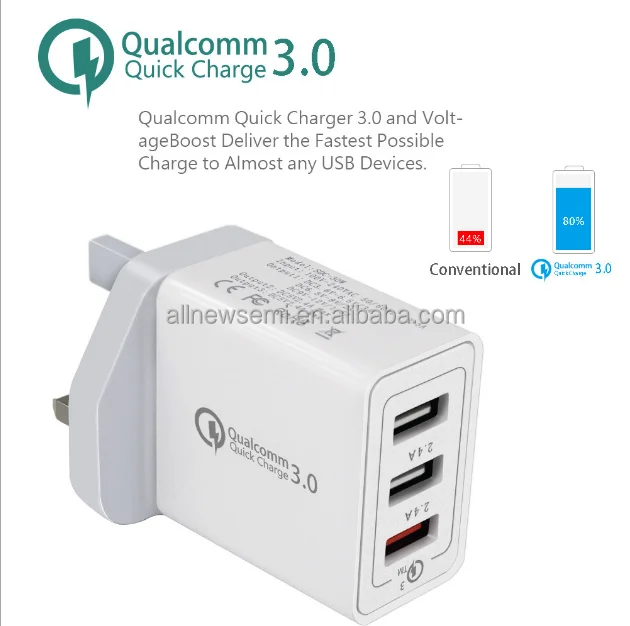 European standard charger qc3.0 fast charging 3usb charging head 2.4a three port American Standard qc3.0 fast charging adapter