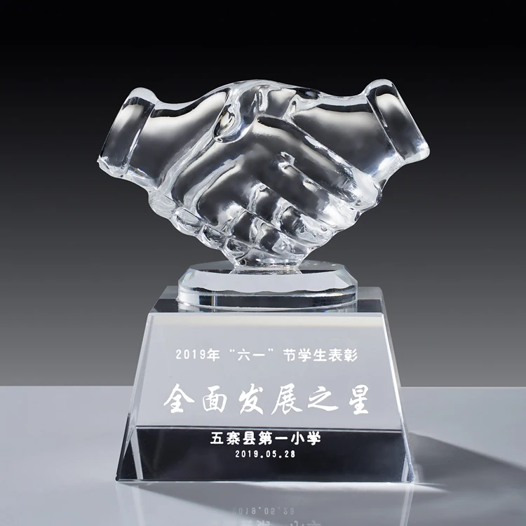 Customization Handshake Thumb K9 Blank Glass Crystal Trophy Award