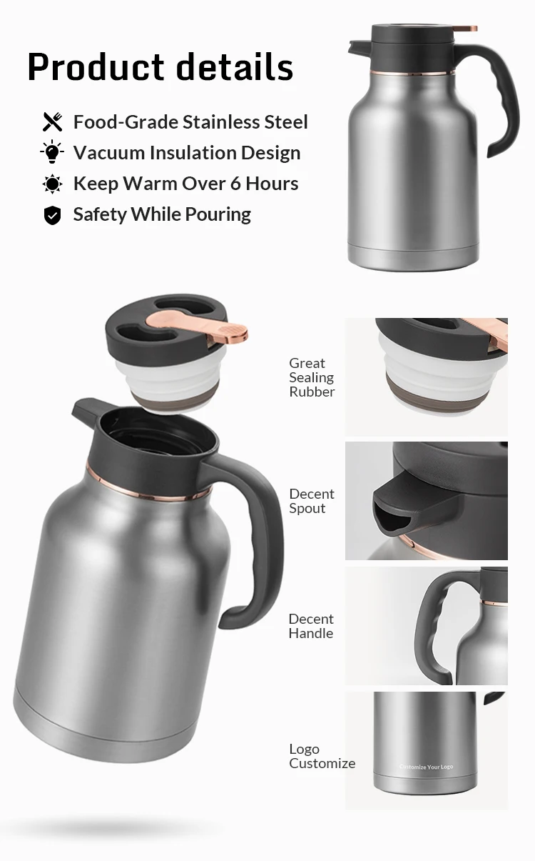 Home Office Stainless Steel Hot Vacuum Water Coffee Pot Double Wall ...