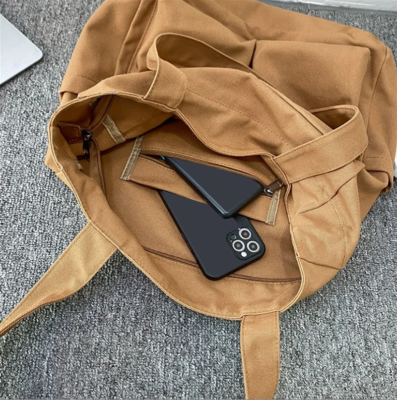 Custom Made Multicolor Vintage Art Canvas Bag With Multiple Pockets