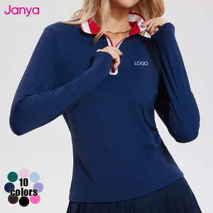 Janya 2026 Quick Dry Color Blocking Fitness Sports Yoga Tops Breathable Half Zipper Long Sleeve Lapel Polo Golf Tennis Shirts