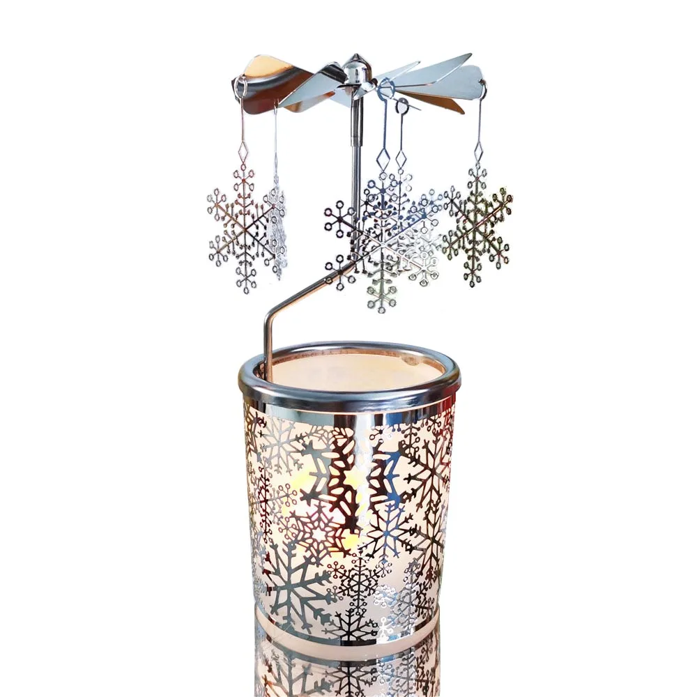 Silver Snowflake Rotating Christmas Carousel Candle Holder Metal Tea Light Holders Rotary Candle Holder for Home Decor