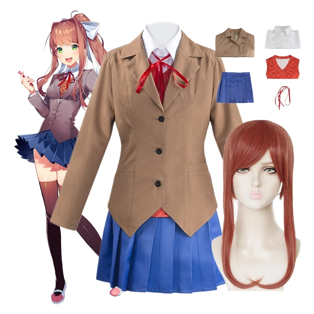 Game Doki Doki Literature Club Monika Cosplay Sayori Yuri Natsuki Cosplay  Costume School Uniform Girl Women Costumes Cosplay Wig