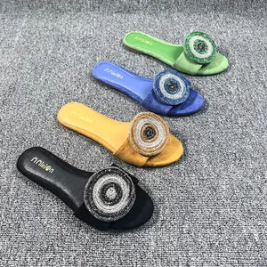 New Summer Women's Shoes Senior Sense of Fashion Rhinoline Suveled Outside Wear Flat Bottom One Word Cool slippers