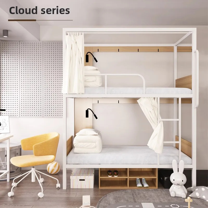 Custom Modern Double Decker Bunk Bed Iron Frame Apartment Student Dormitory Bed