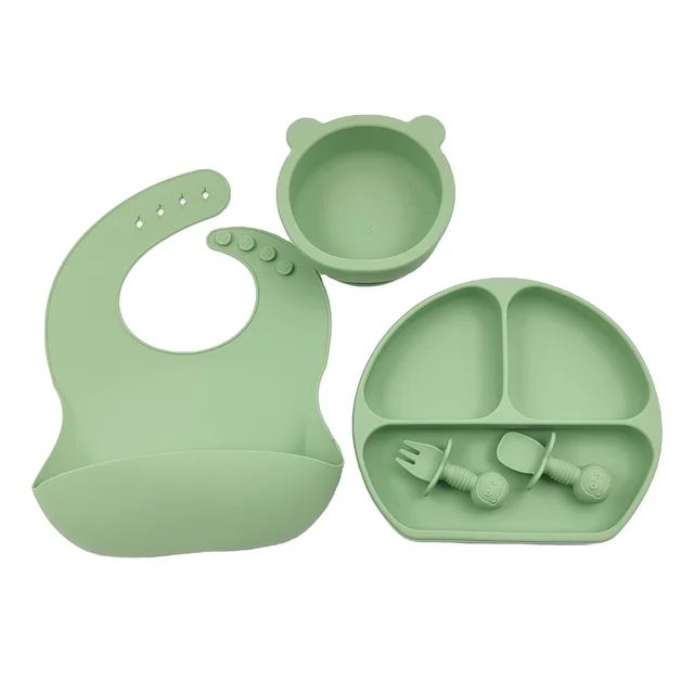 2023 Non-slip separated suction Kids Dining baby bowl plate cup bib spoon weaning Children Tableware silicone baby feeding set