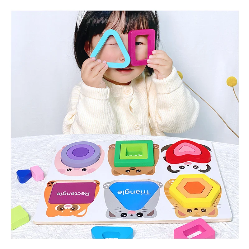 Montessori Toy Wooden Geometric Shape Learning Puzzles Preschool Educational Learning Toy For Baby Puzzle Toys